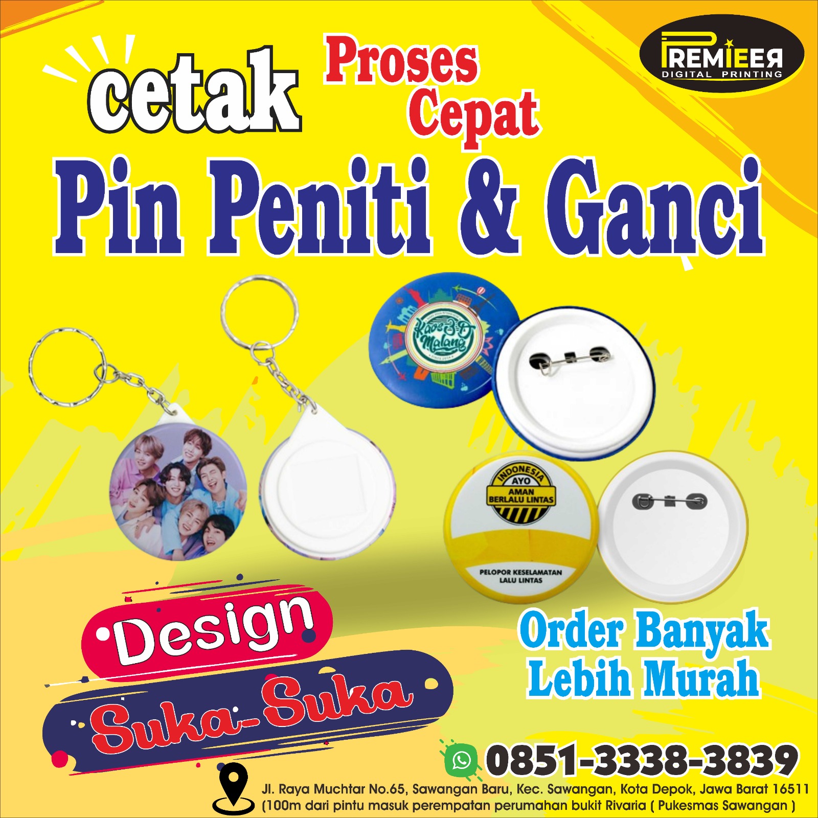 Cetak Pin Peniti dan Ganci