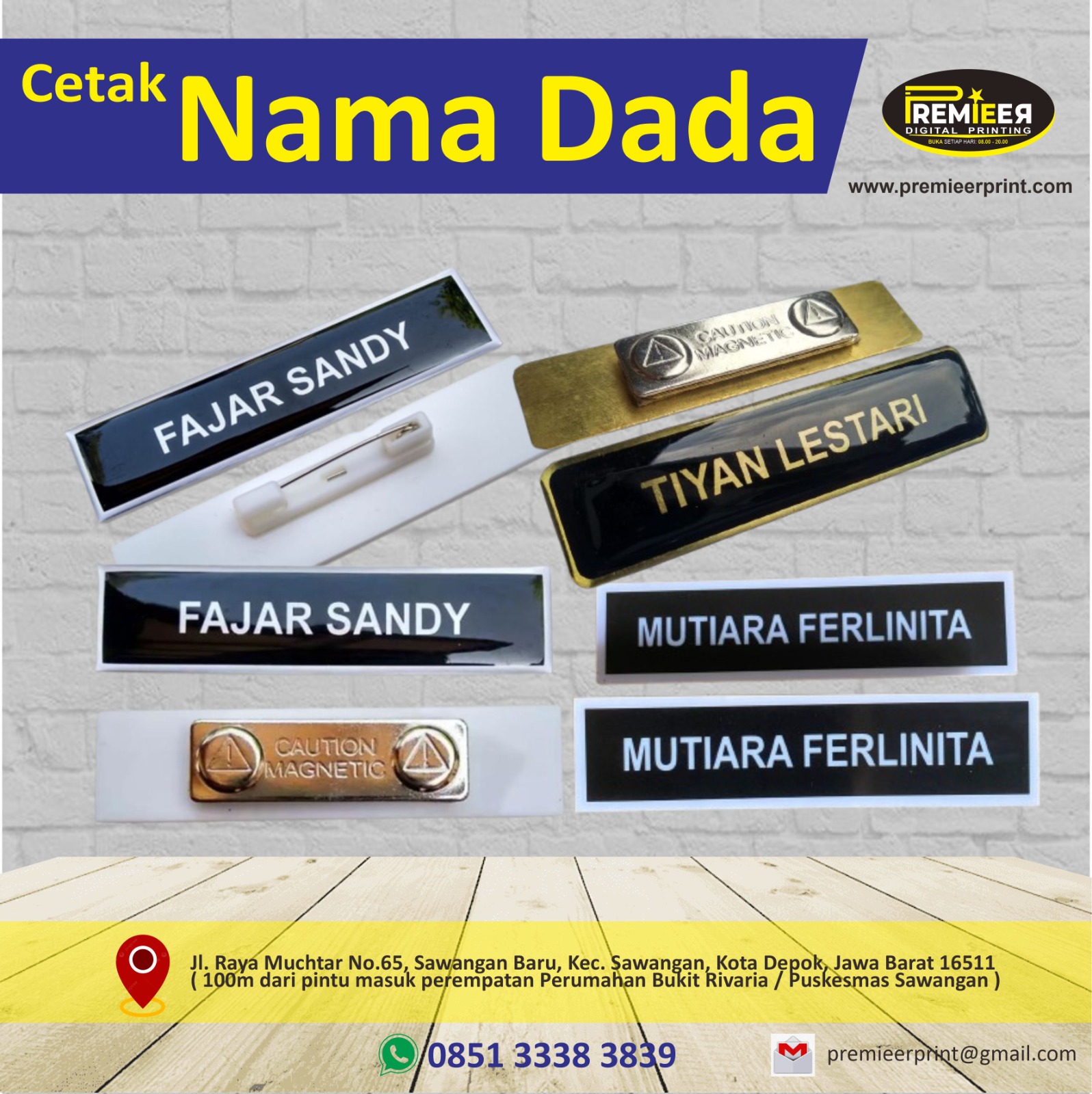 Cetak name tag nama dada
