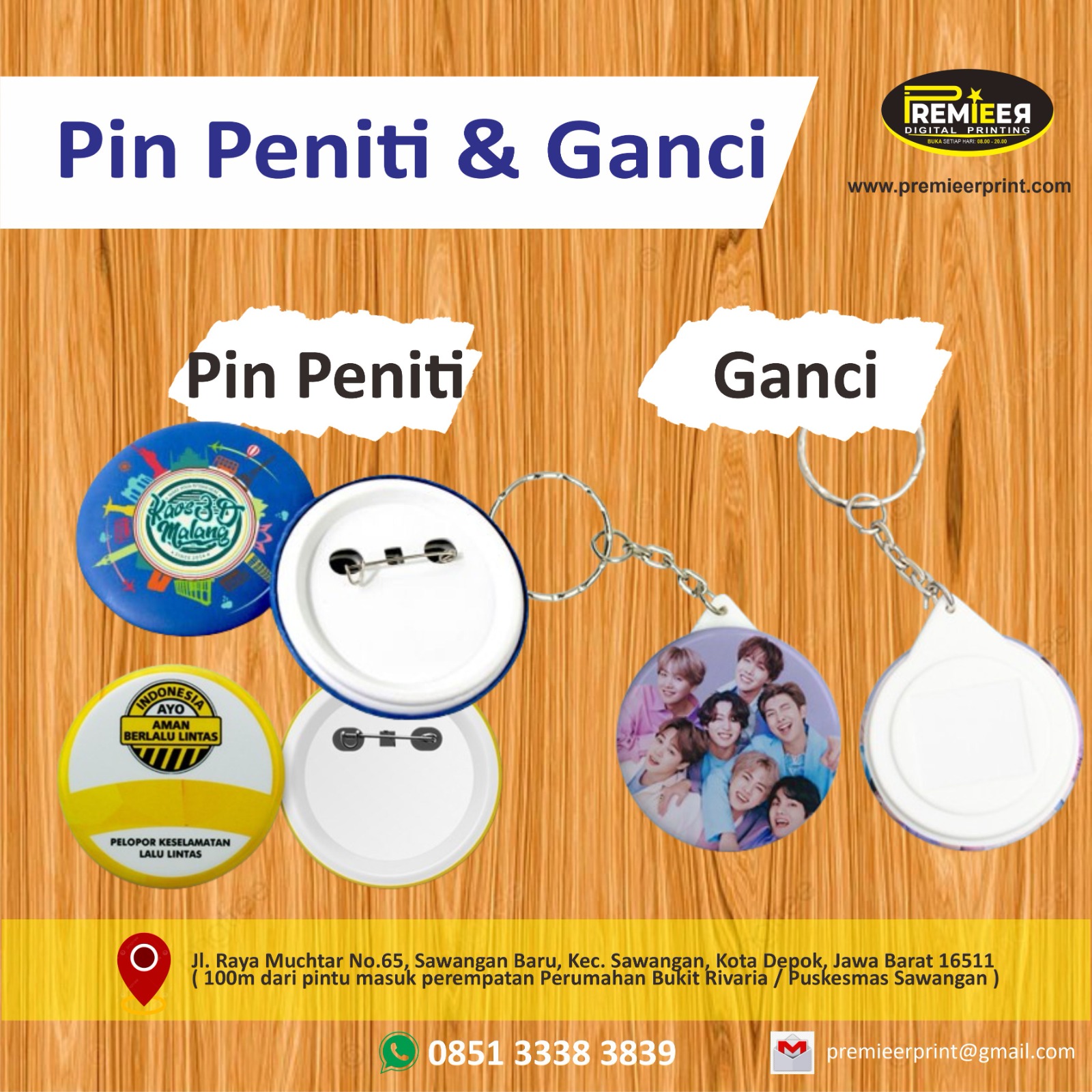 Cetak pin peniti dan gantungan kunci