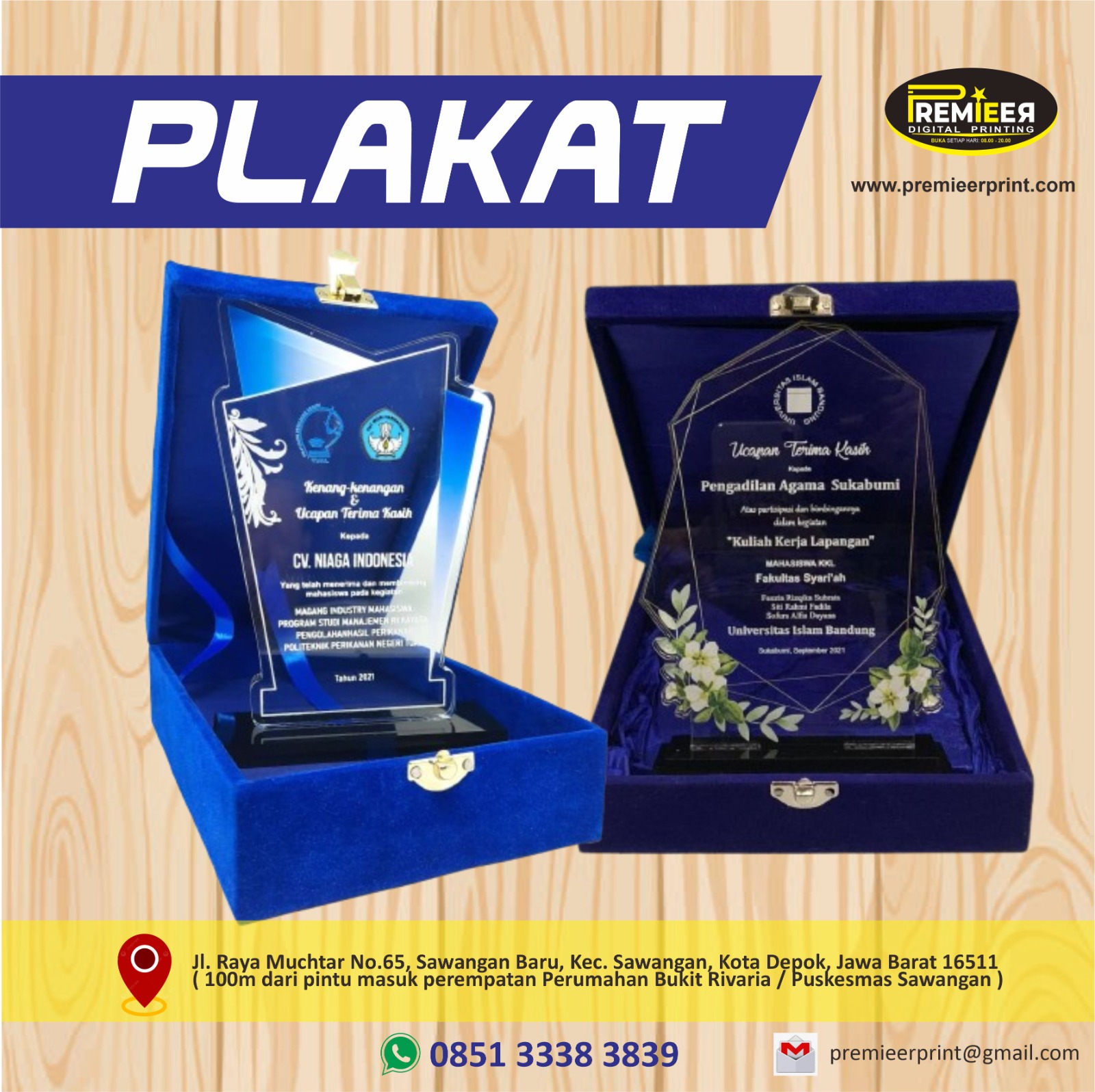 Cetak plakat akrilik dan kayu